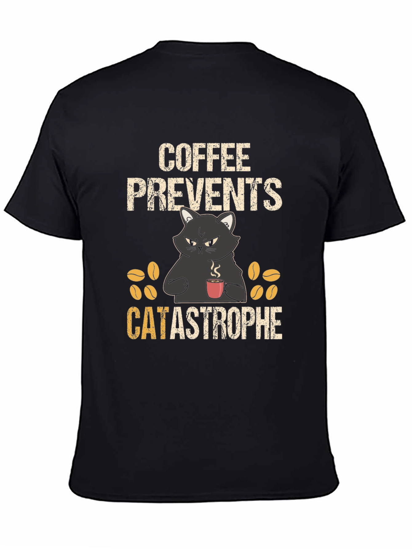 Coffee Prevents Catastrophe T-Shirt - Funny Cat Tee
