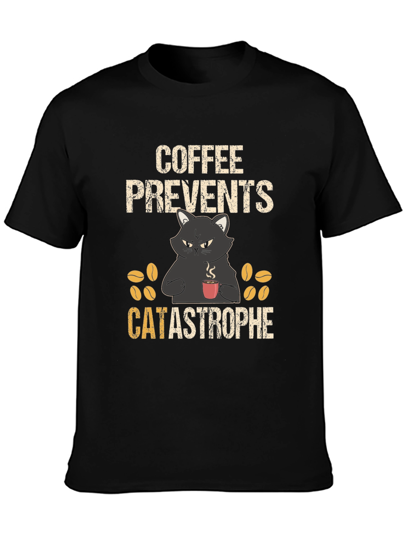 Coffee Prevents Catastrophe T-Shirt - Funny Cat Tee