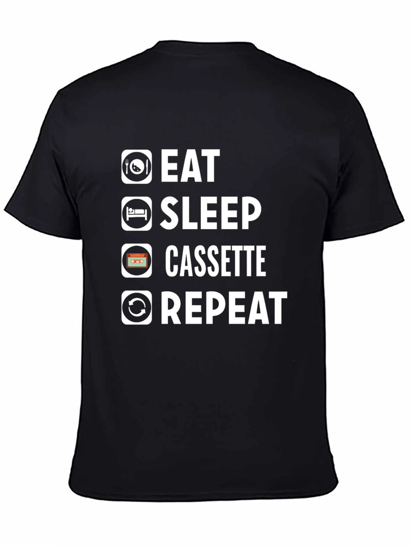 Eat Sleep Cassette Repeat Black T-Shirt