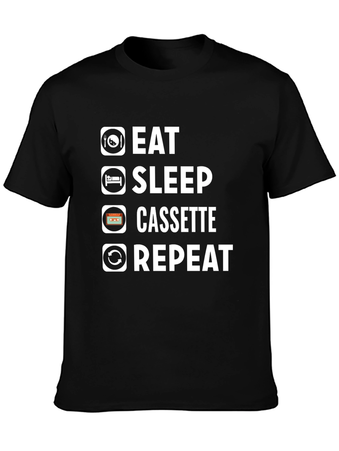 Eat Sleep Cassette Repeat Black T-Shirt