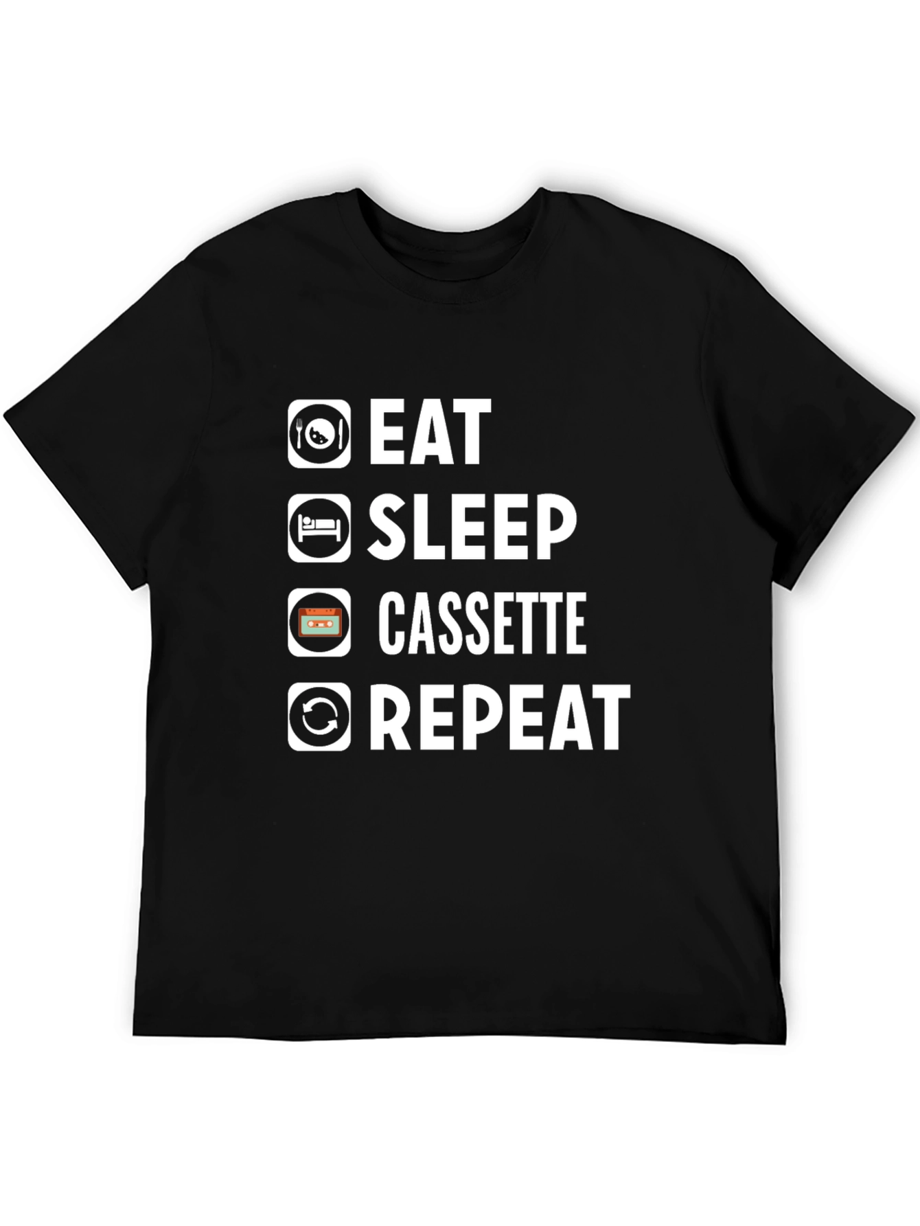 Eat Sleep Cassette Repeat Black T-Shirt