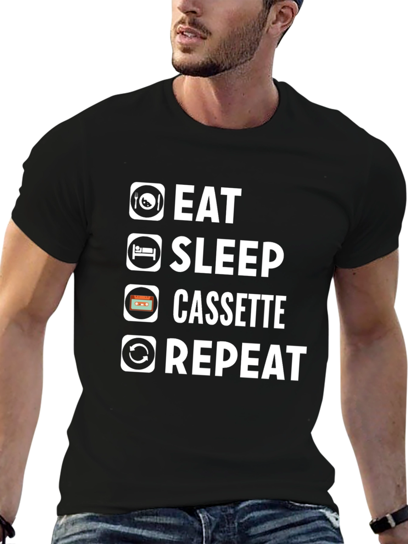 Eat Sleep Cassette Repeat Black T-Shirt
