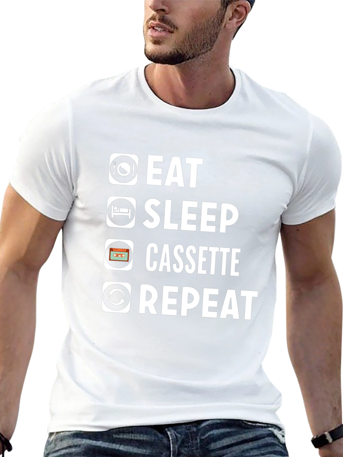 Eat Sleep Cassette Repeat Black T-Shirt
