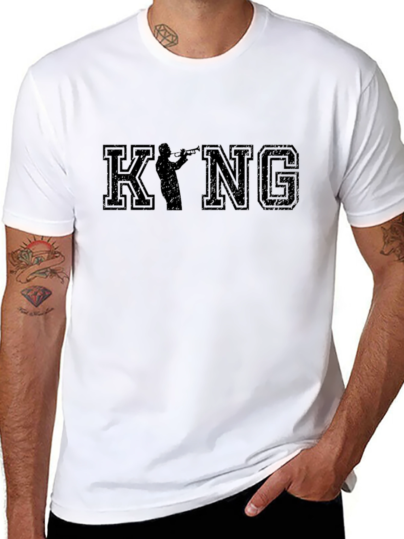 King Trumpet Player Black T-Shirt