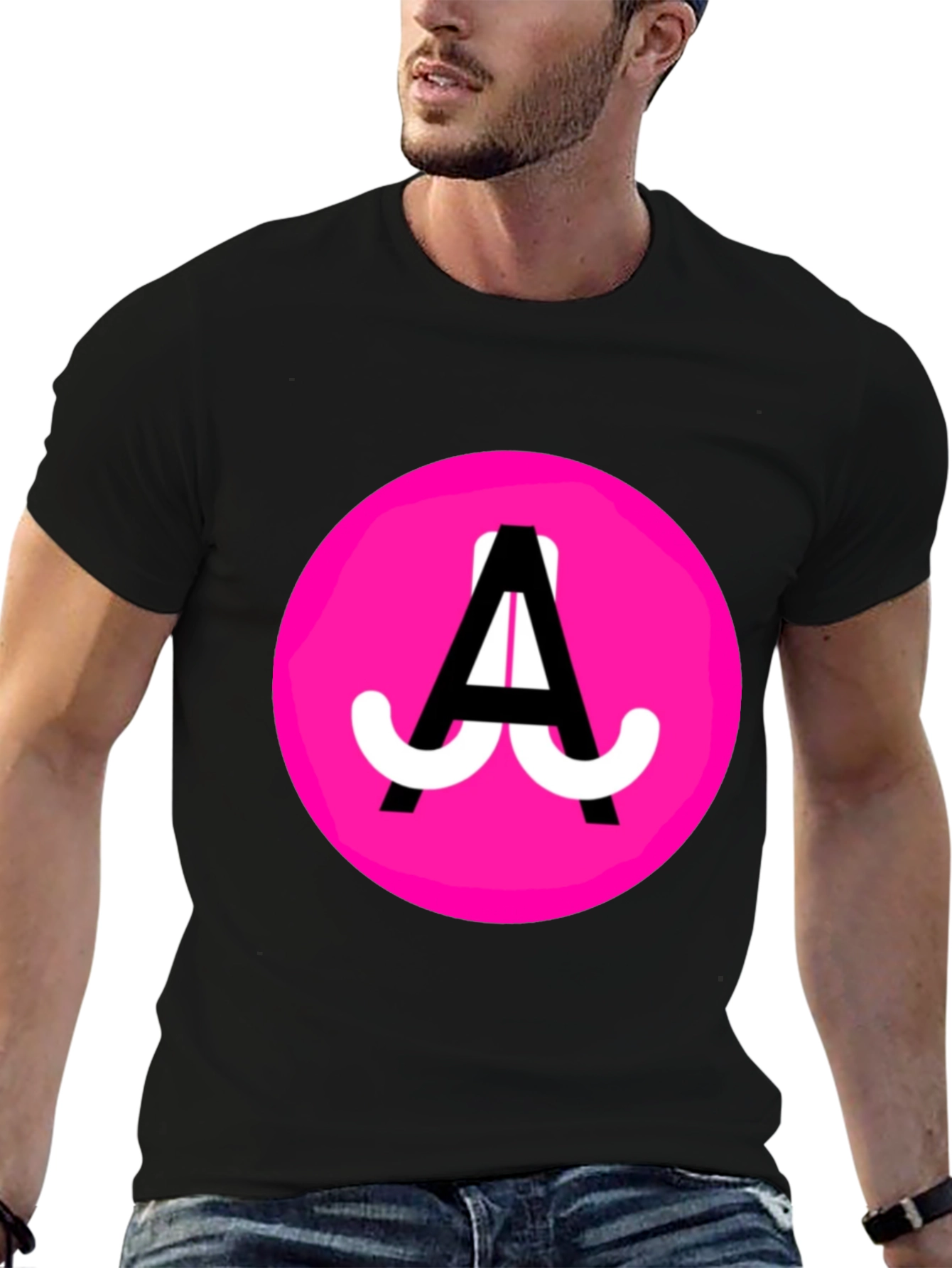 Funky Pink Circle Graphic Tee - Black Cotton Blend