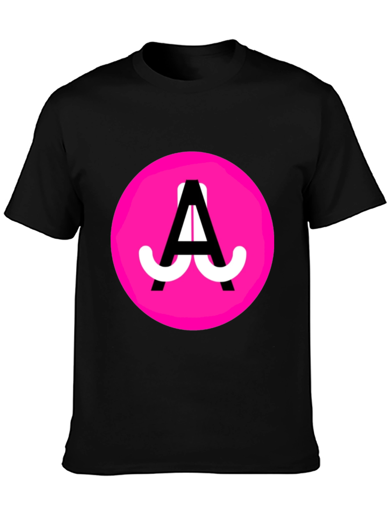 Funky Pink Circle Graphic Tee - Black Cotton Blend