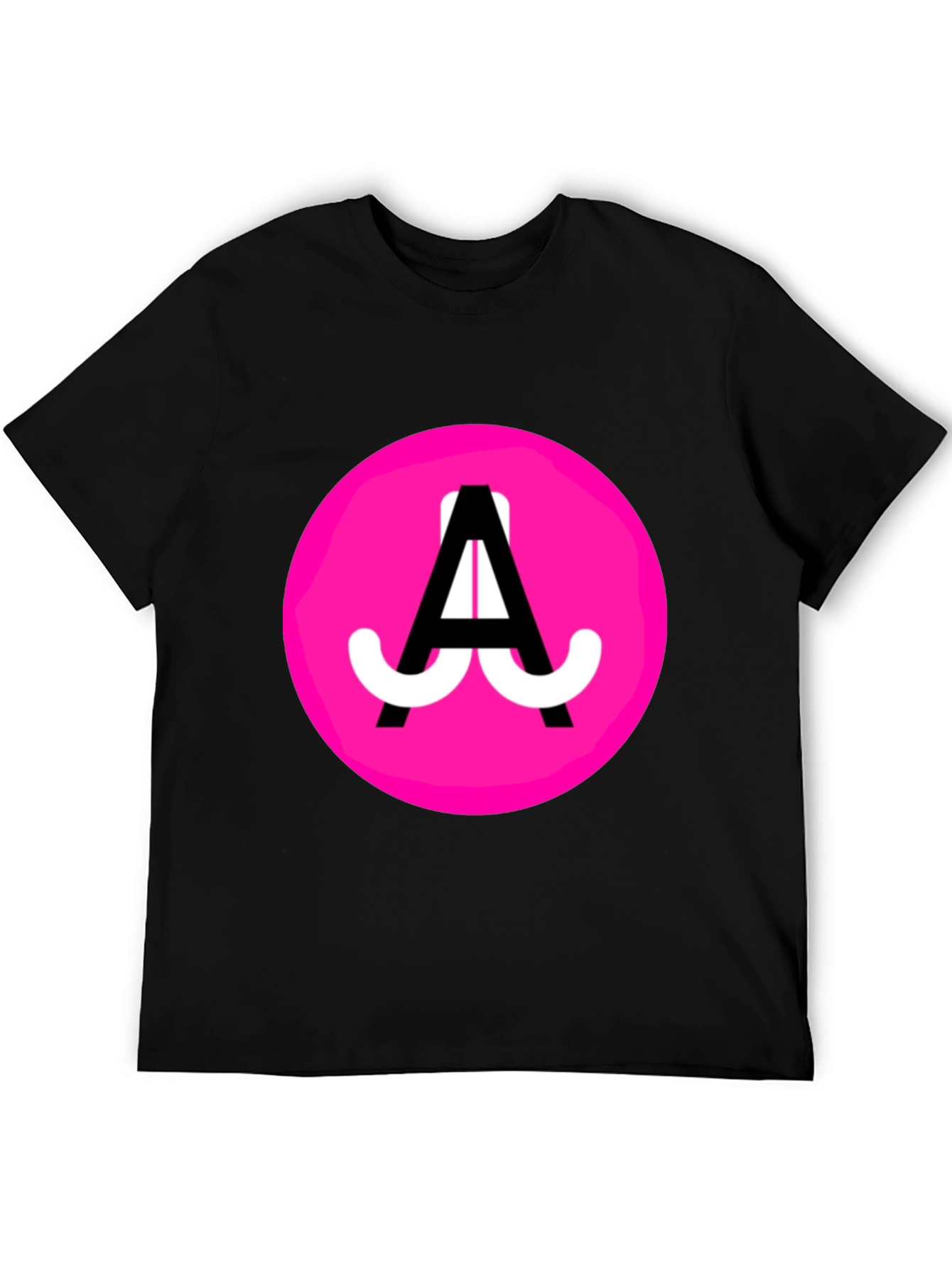 Funky Pink Circle Graphic Tee - Black Cotton Blend