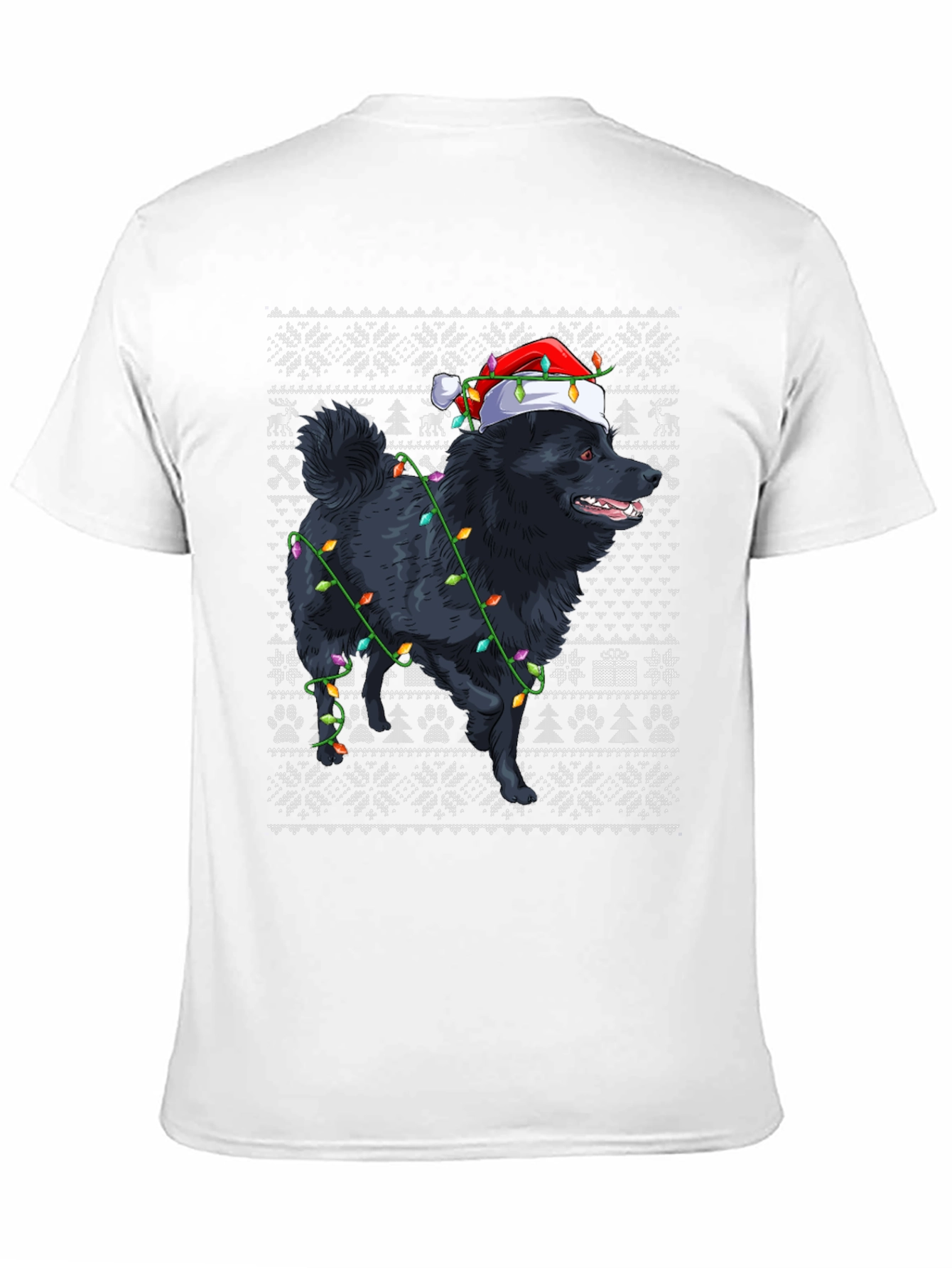 Holiday Dog T-Shirt - Christmas Lights & Santa Hat