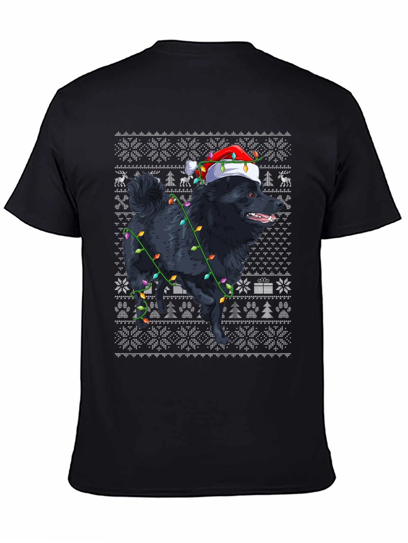 Holiday Dog T-Shirt - Christmas Lights & Santa Hat