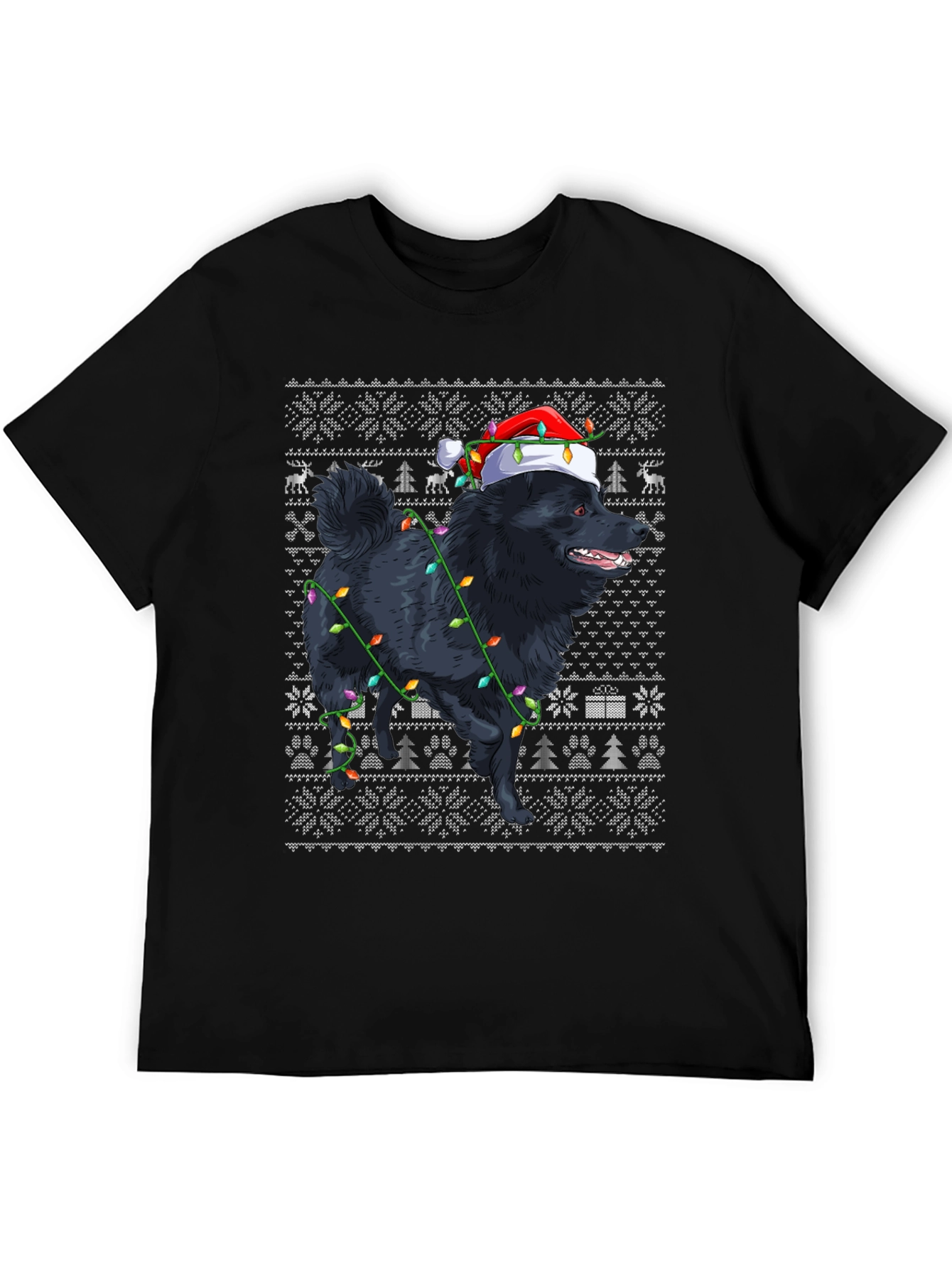 Holiday Dog T-Shirt - Christmas Lights & Santa Hat