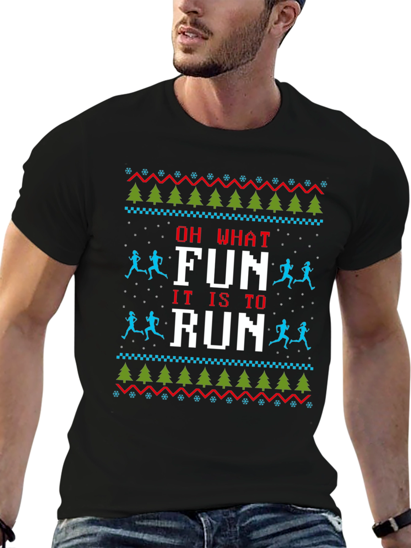 Funny Running Ugly Christmas Sweater T-Shirt