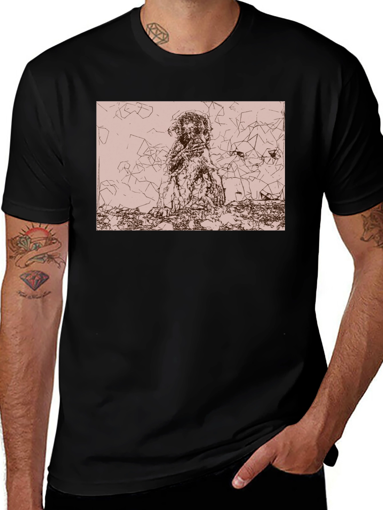 Abstract Graphic Print Black Crew Neck Tee