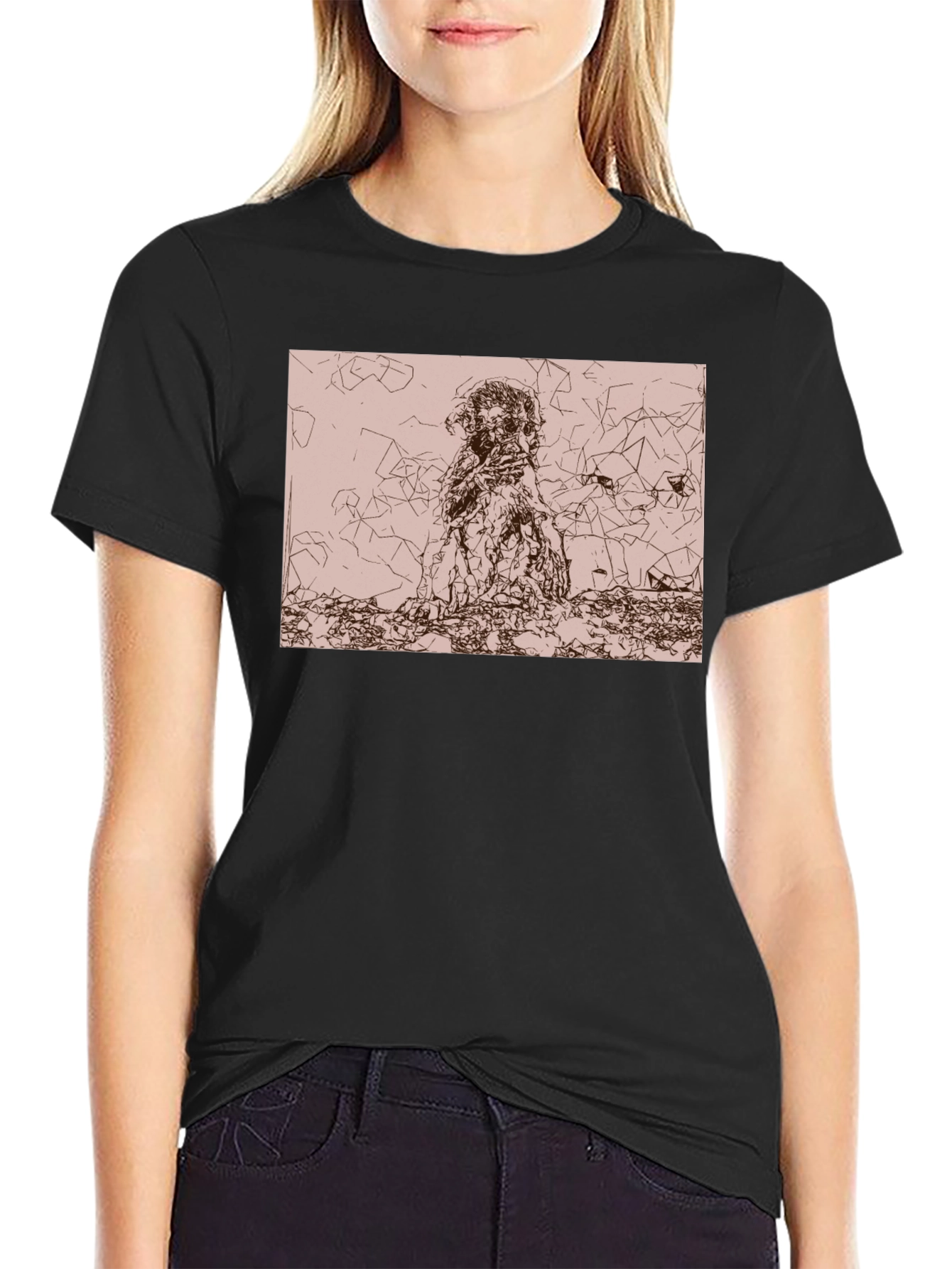 Abstract Graphic Print Black Crew Neck Tee
