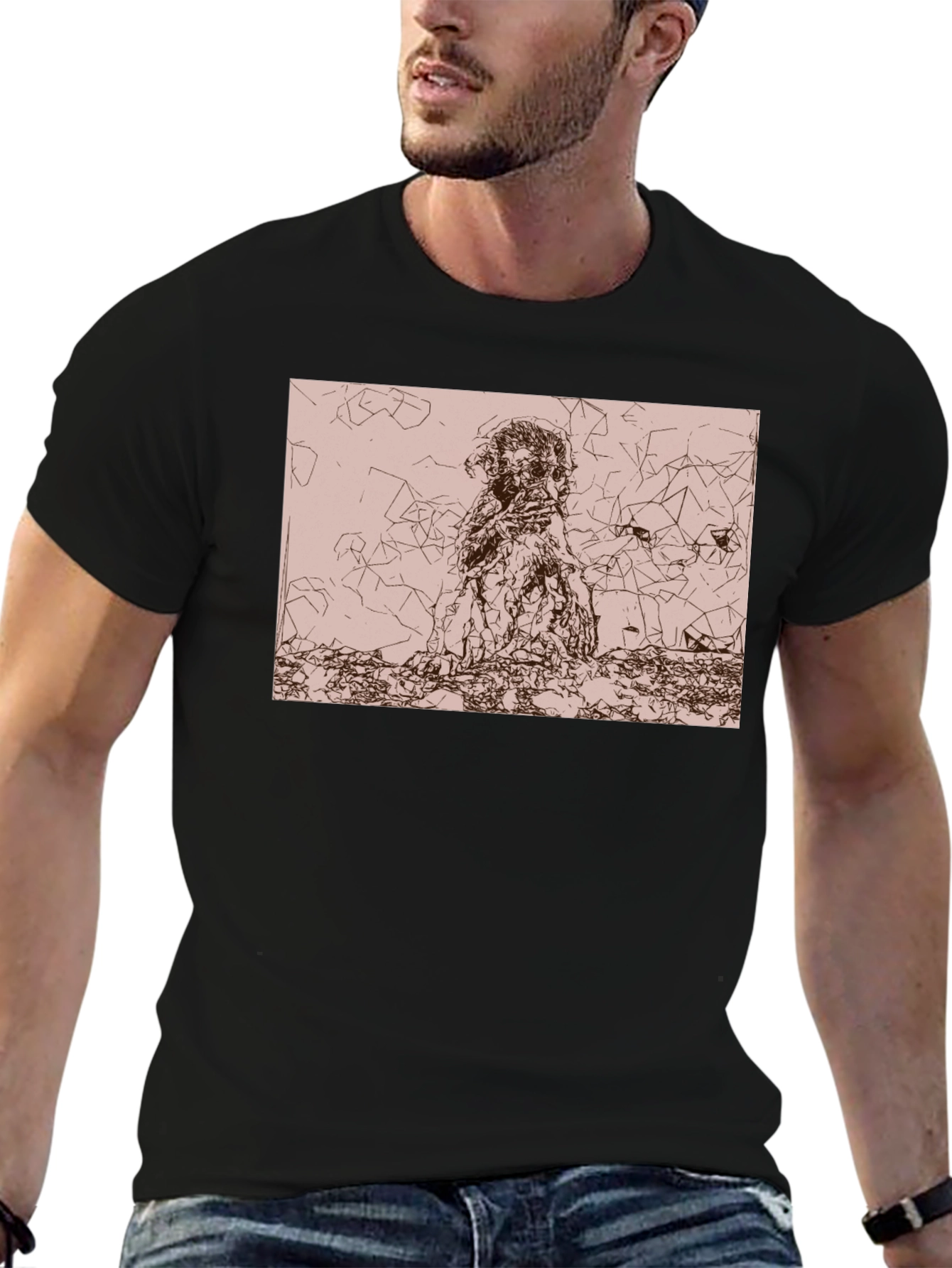 Abstract Graphic Print Black Crew Neck Tee