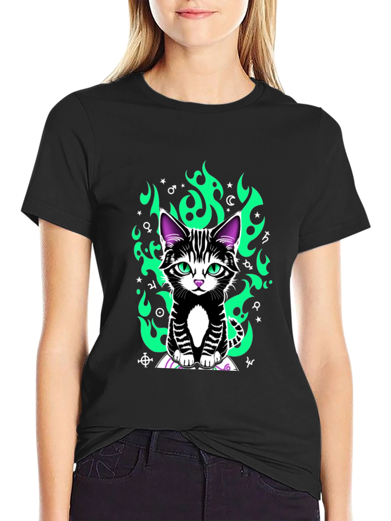Mystic Cat Graphic Tee - Unisex Black T-Shirt