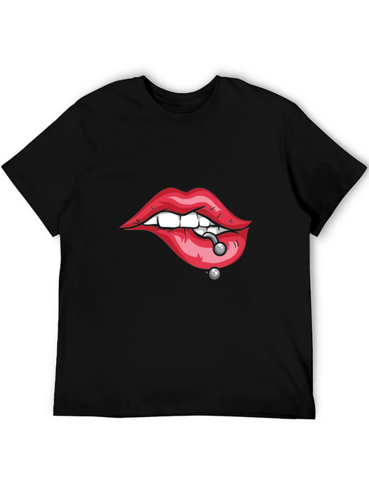 Lips Piercing Graphic Tee - Edgy Streetwear