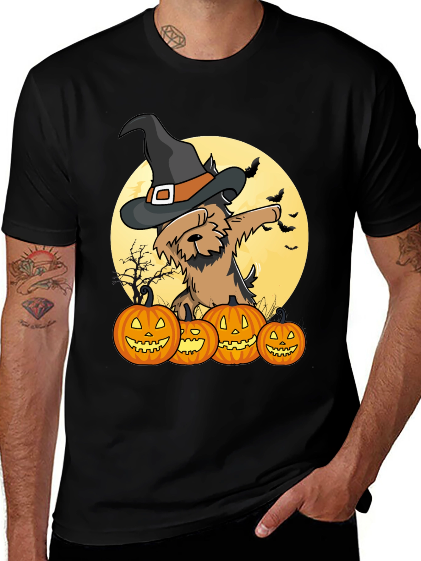 Halloween Witch Dog T-Shirt - Jack-o-lanterns