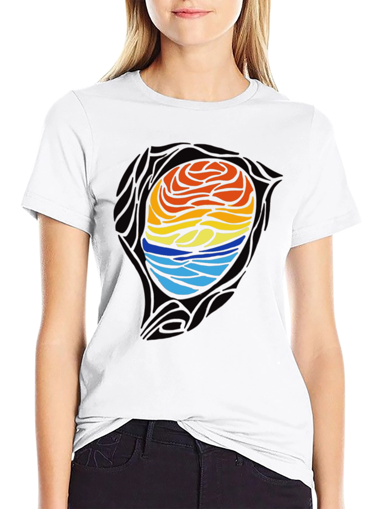 Sunset Waves Graphic Tee - Artistic Black T-Shirt