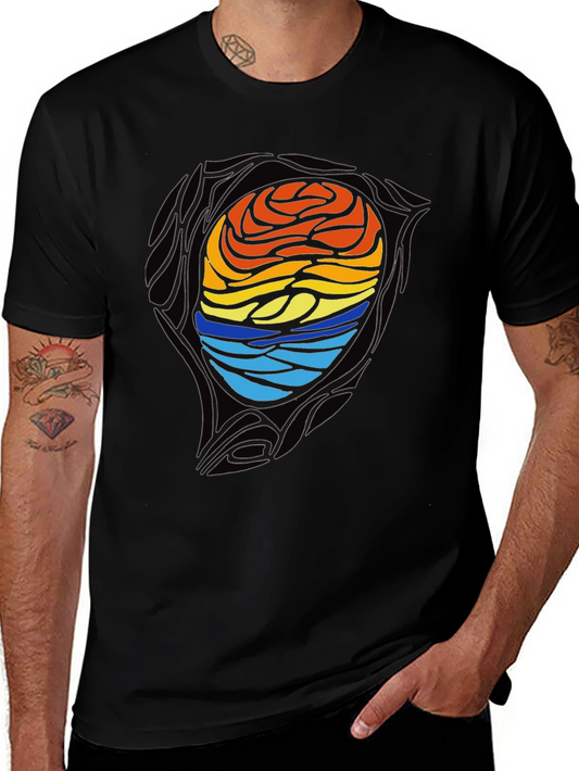 Sunset Waves Graphic Tee - Artistic Black T-Shirt
