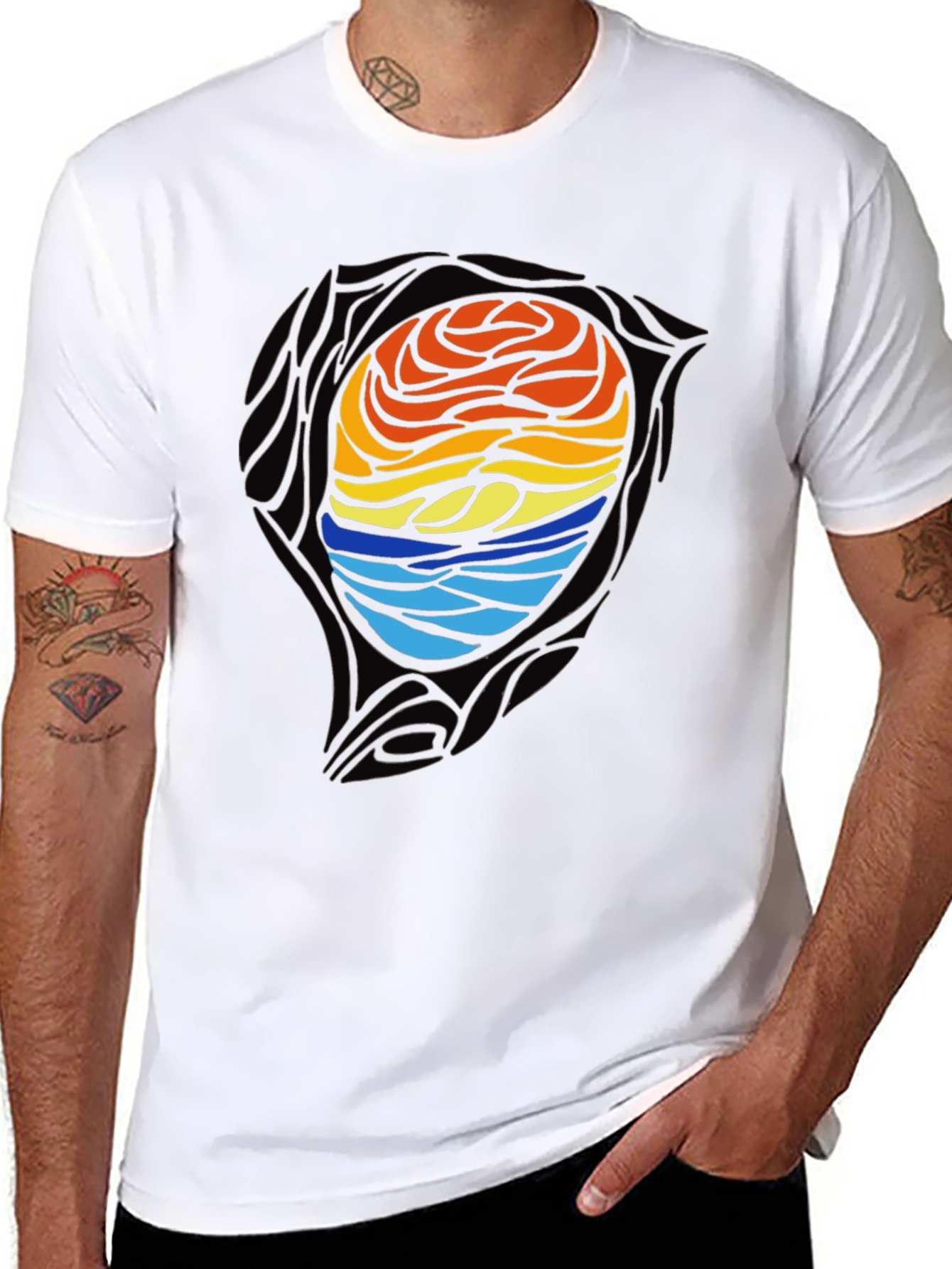 Sunset Waves Graphic Tee - Artistic Black T-Shirt