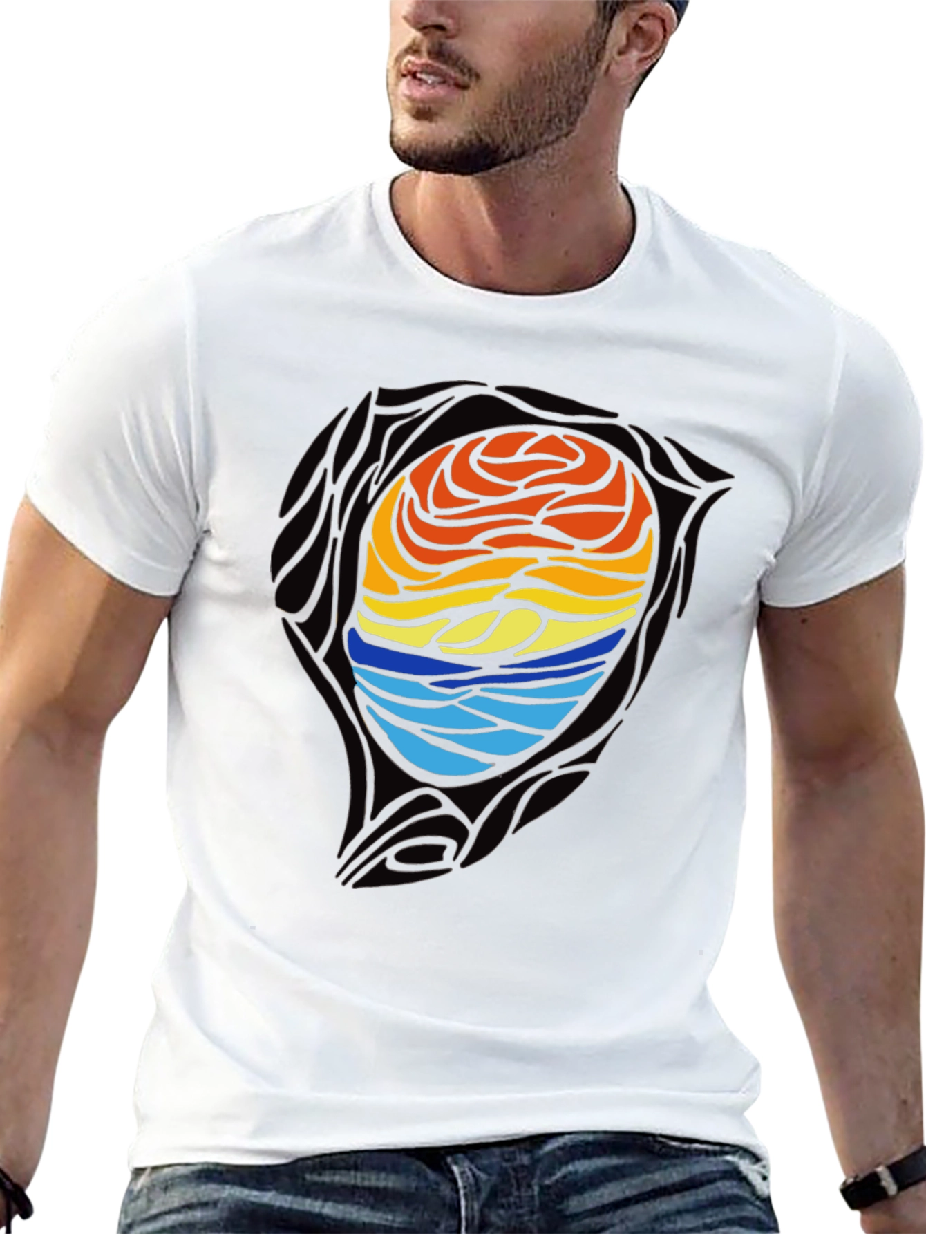Sunset Waves Graphic Tee - Artistic Black T-Shirt
