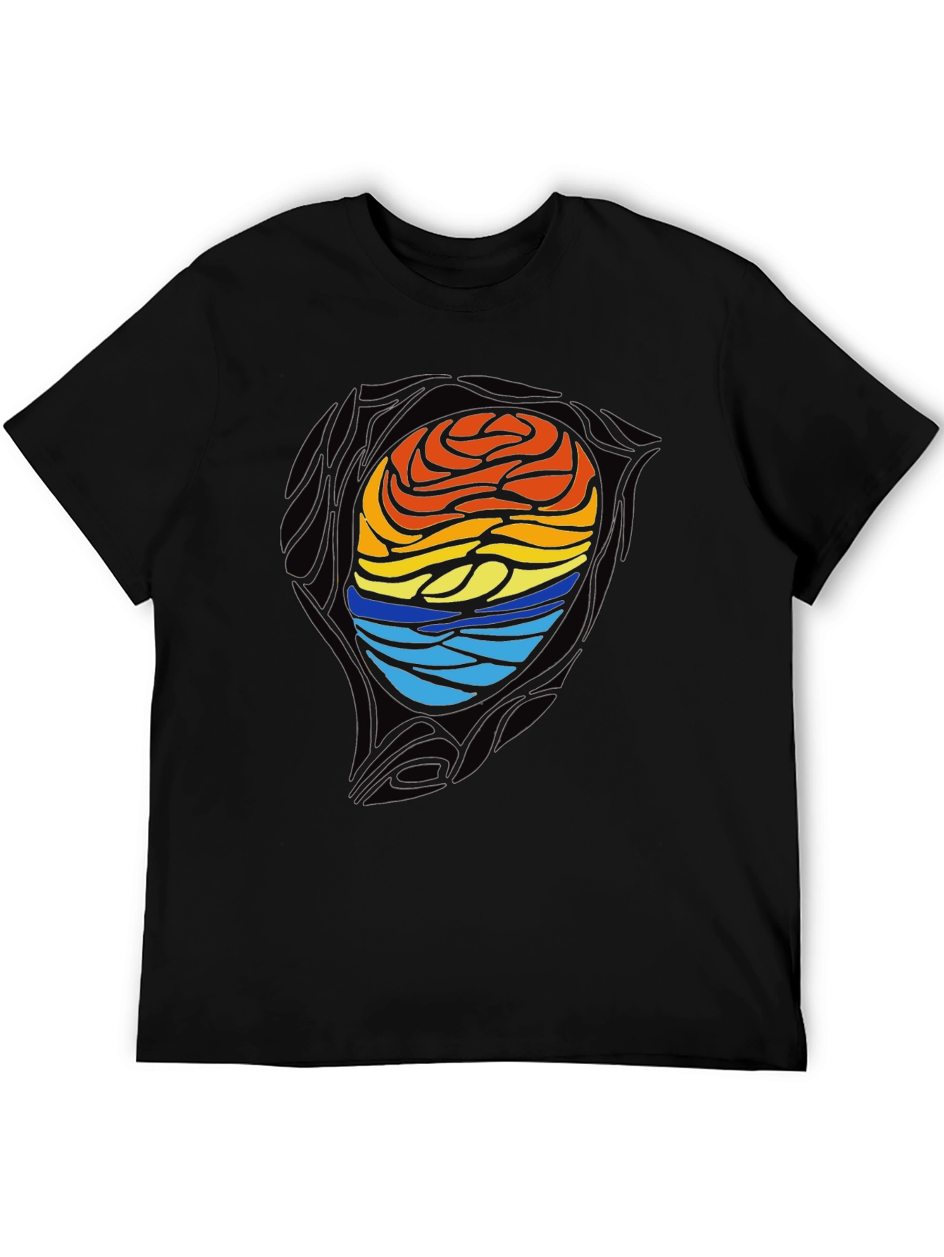 Sunset Waves Graphic Tee - Artistic Black T-Shirt