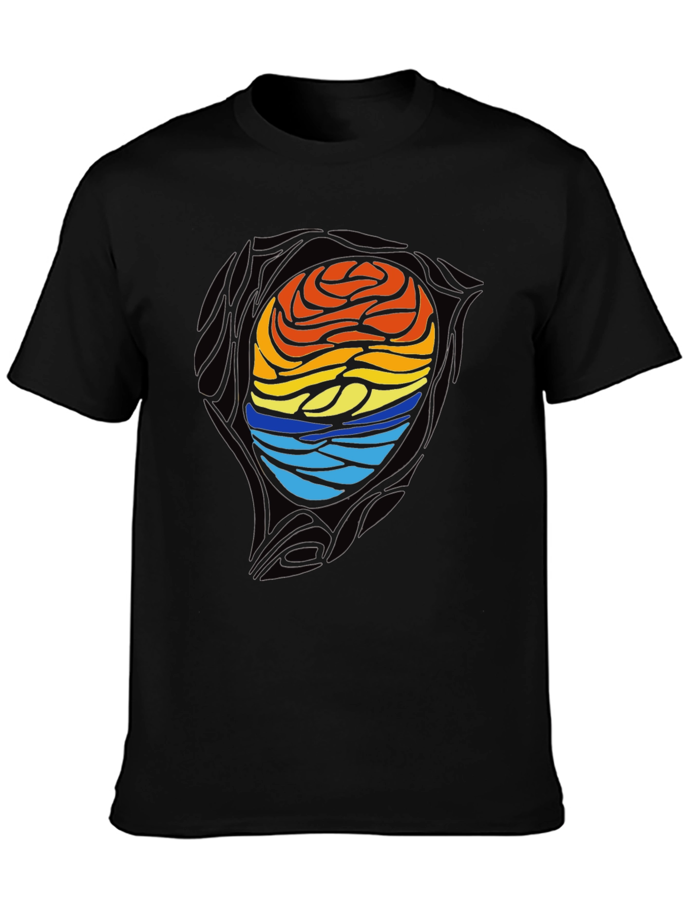 Sunset Waves Graphic Tee - Artistic Black T-Shirt