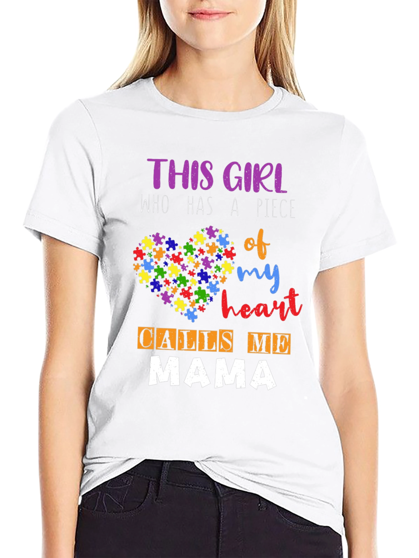 Autism Mama T-Shirt - Heart Puzzle Piece