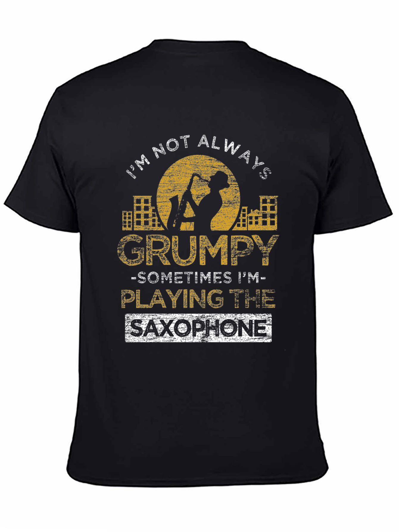 Grumpy Saxophone Player Black Graphic T-Shirt
