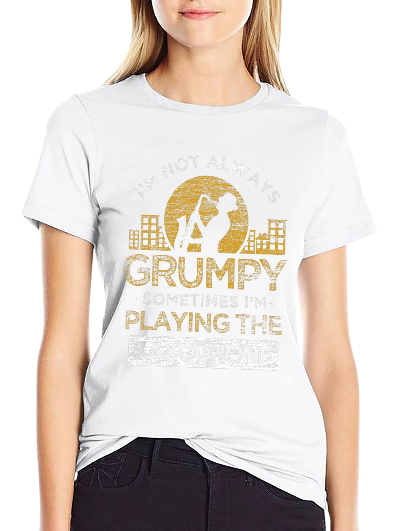 Grumpy Saxophone Player Black Graphic T-Shirt