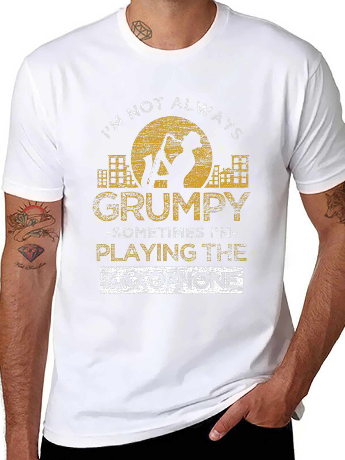 Grumpy Saxophone Player Black Graphic T-Shirt