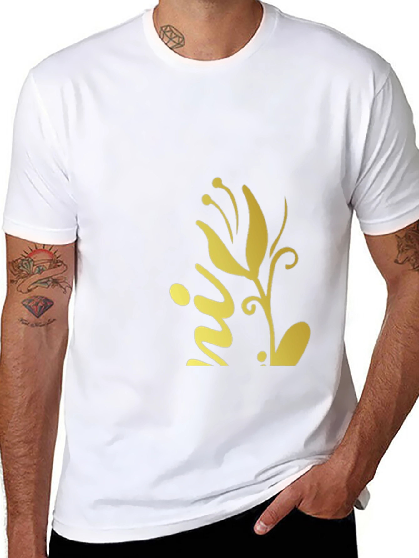 Black T-Shirt with Floral Design