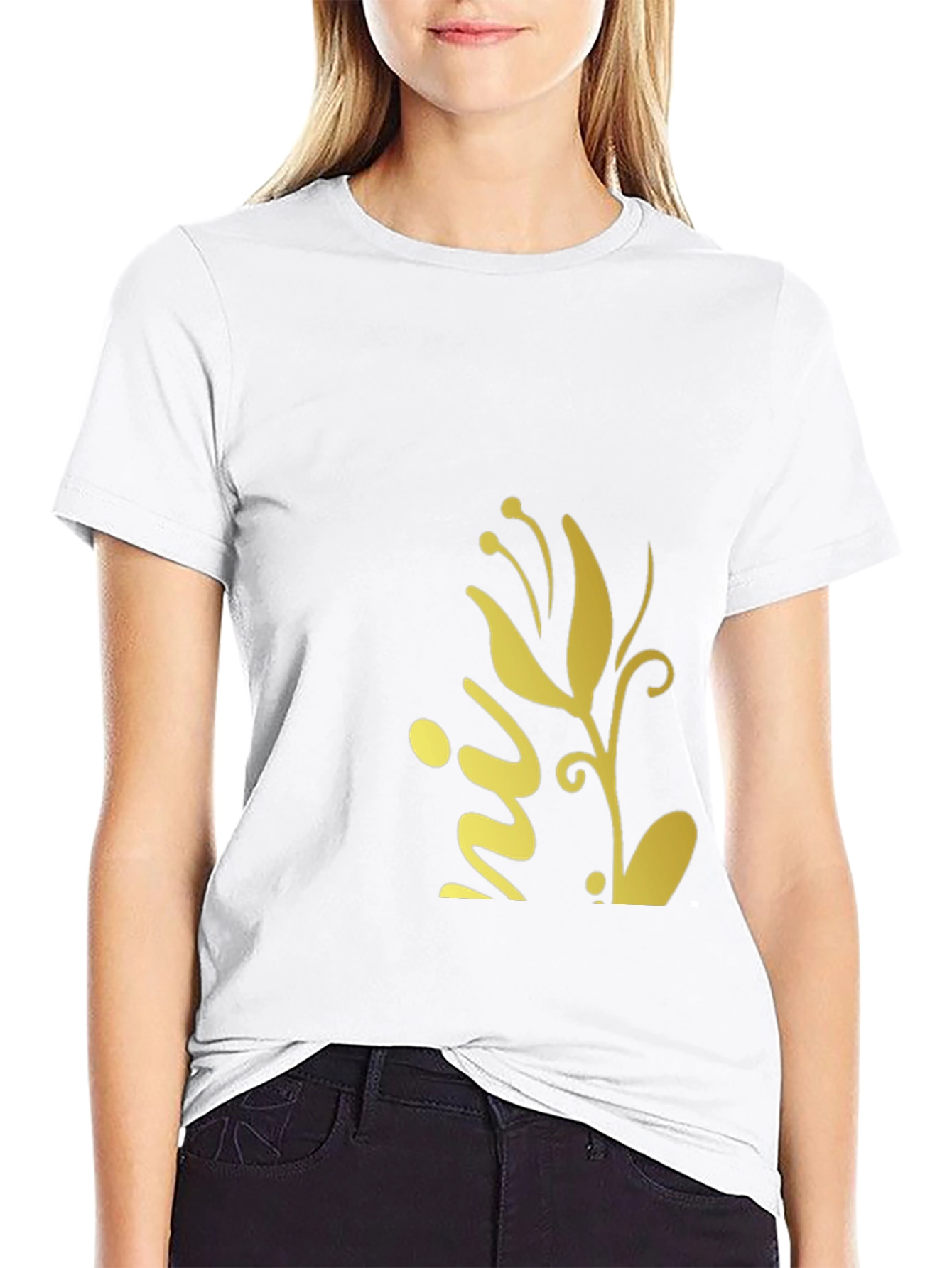 Black T-Shirt with Floral Design