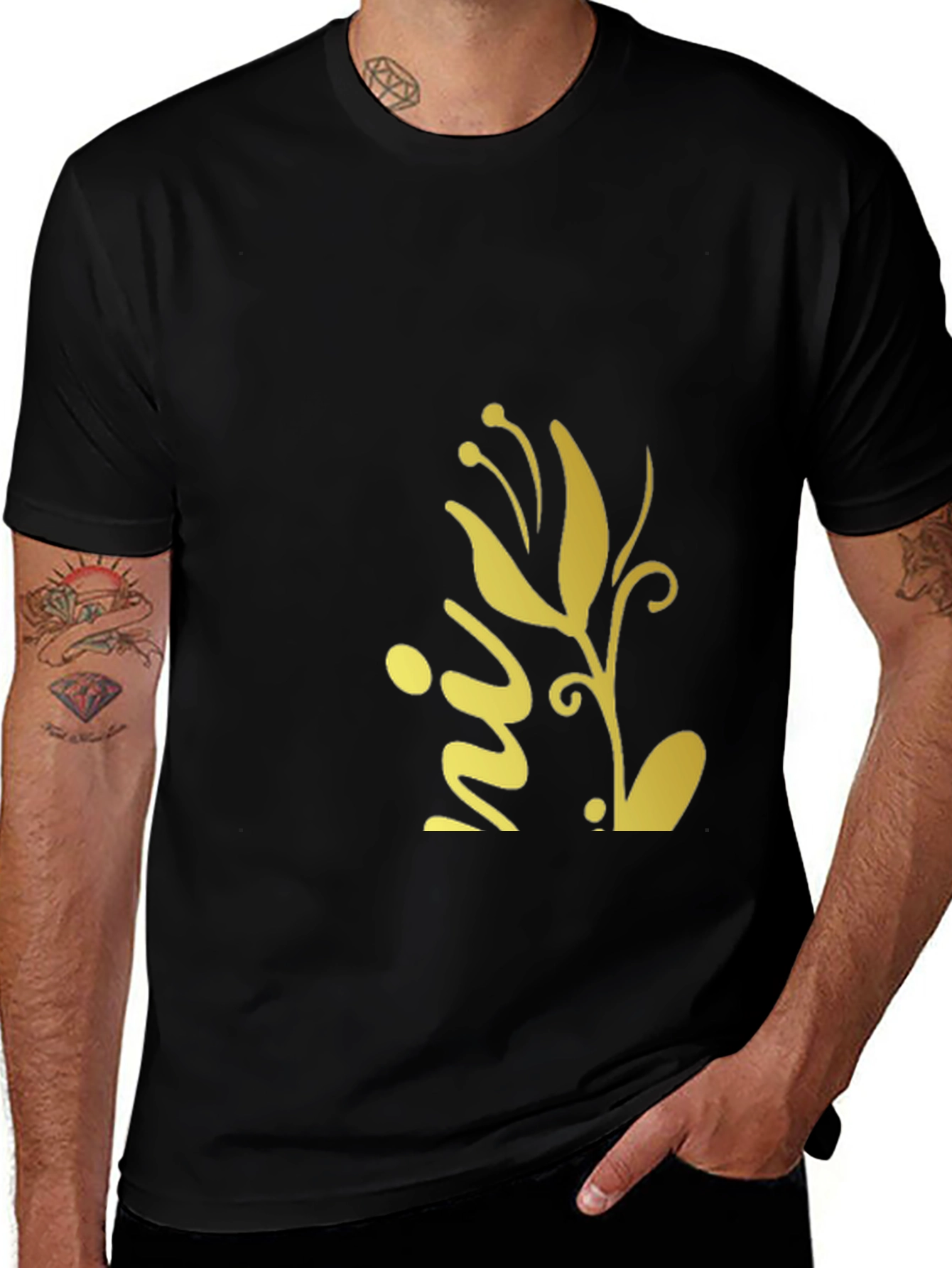 Black T-Shirt with Floral Design