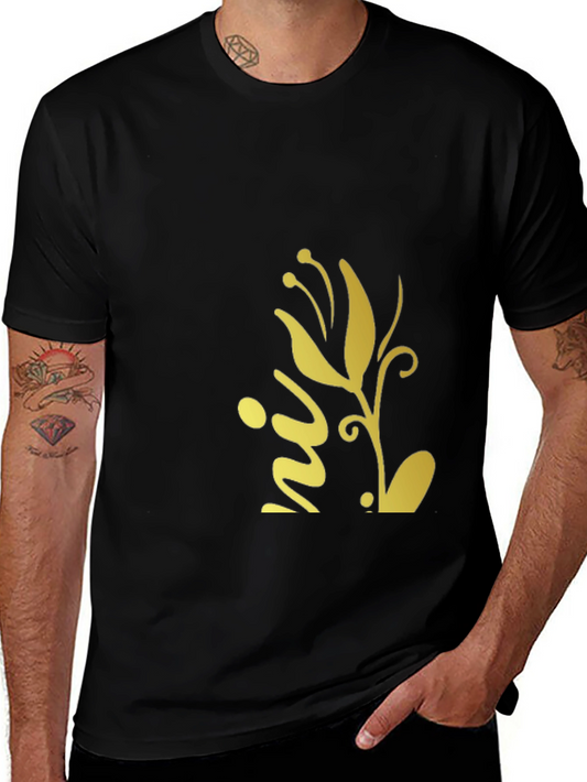 Black T-Shirt with Floral Design