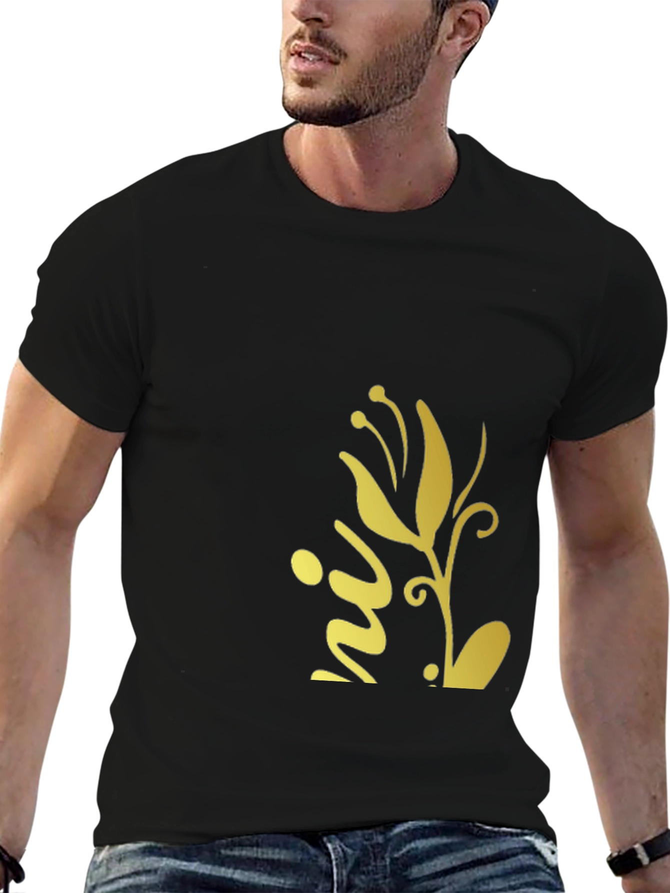 Black T-Shirt with Floral Design