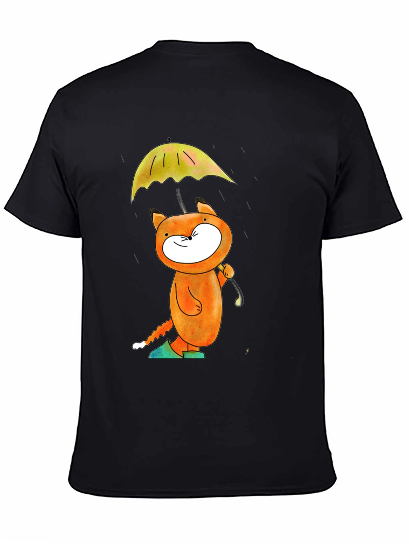 Cat with Umbrella Black T-Shirt