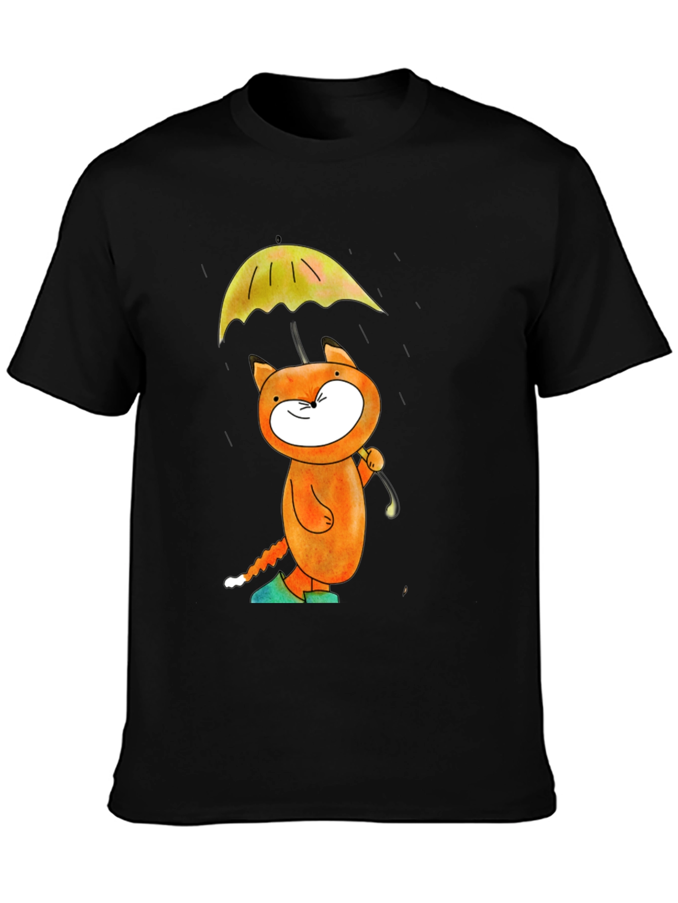 Cat with Umbrella Black T-Shirt