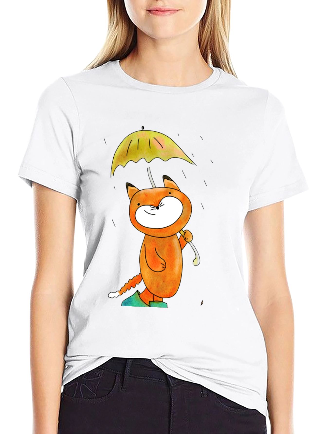 Cat with Umbrella Black T-Shirt