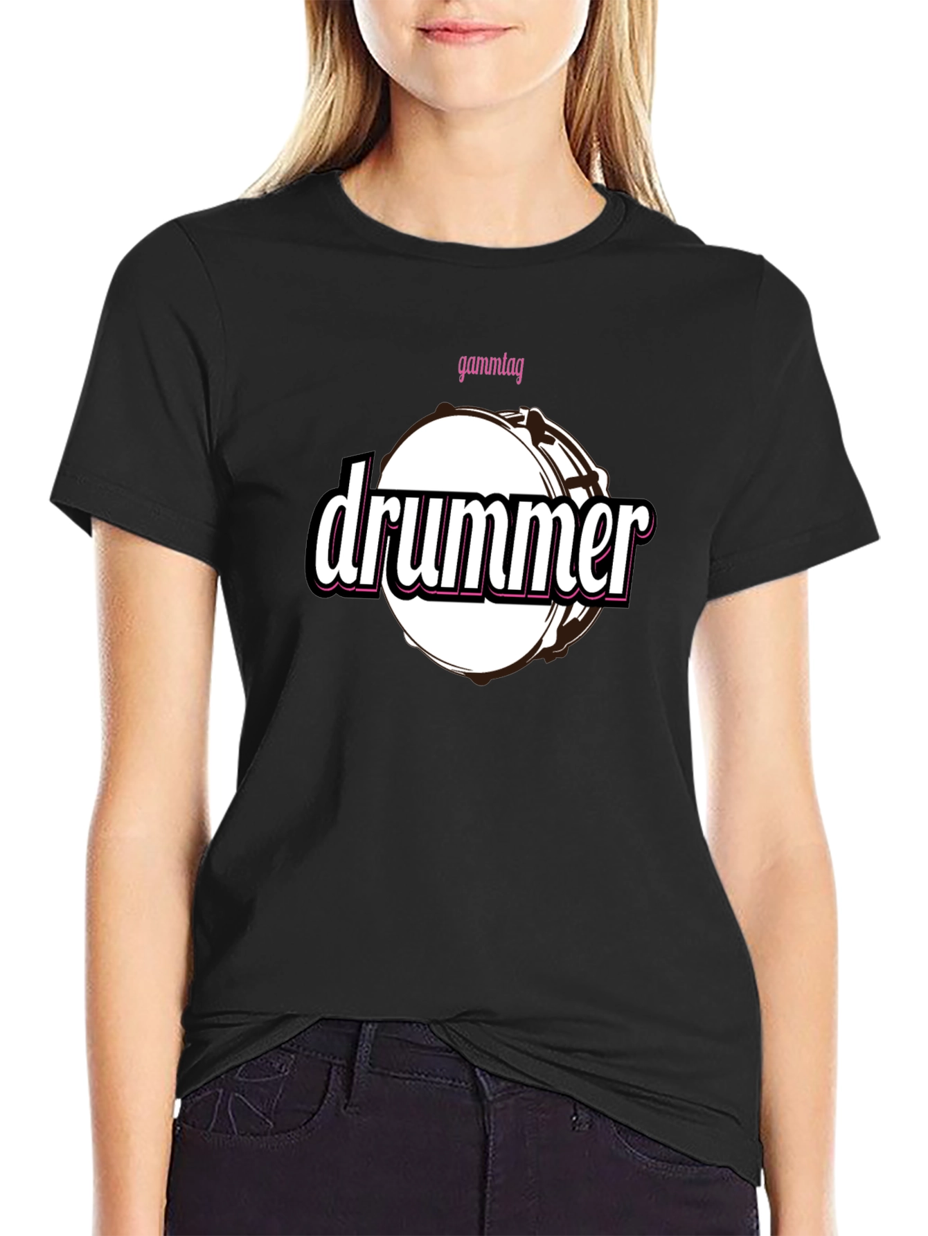 Drummer T-Shirt - Black Cotton Tee with Drum Graphic