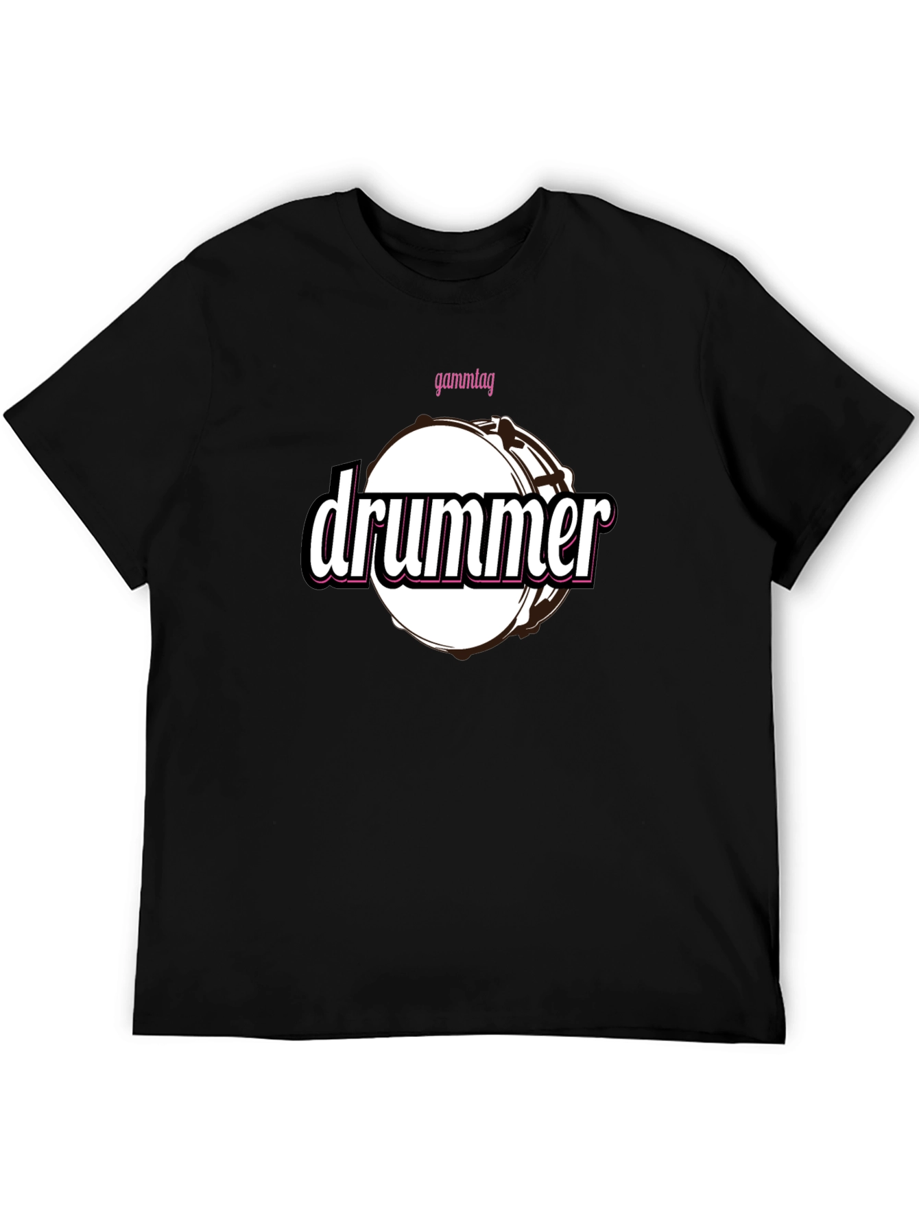 Drummer T-Shirt - Black Cotton Tee with Drum Graphic