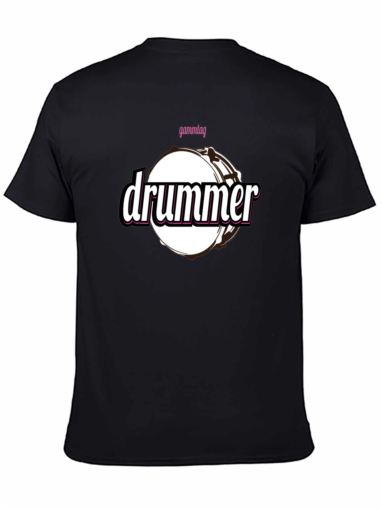Drummer T-Shirt - Black Cotton Tee with Drum Graphic
