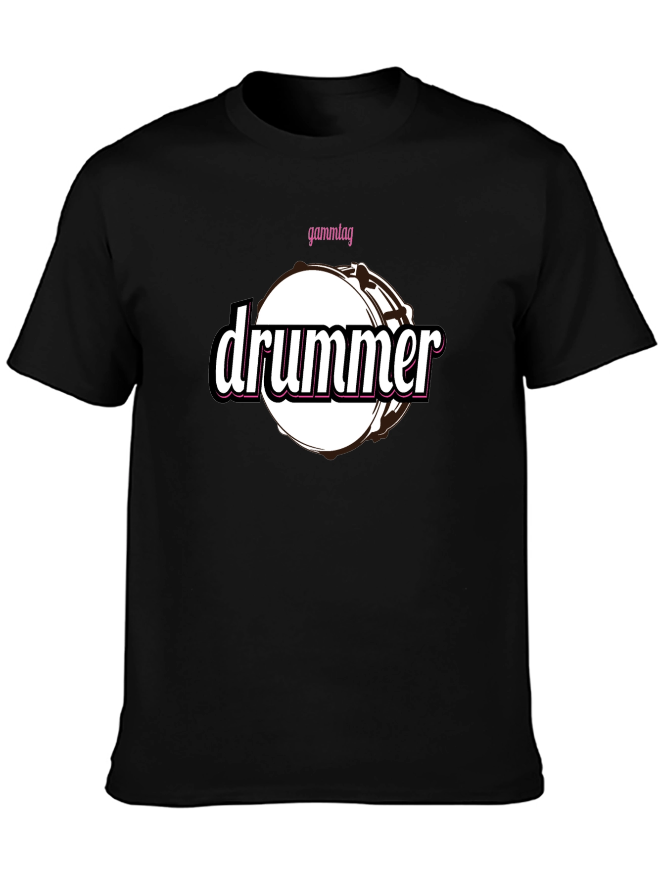Drummer T-Shirt - Black Cotton Tee with Drum Graphic