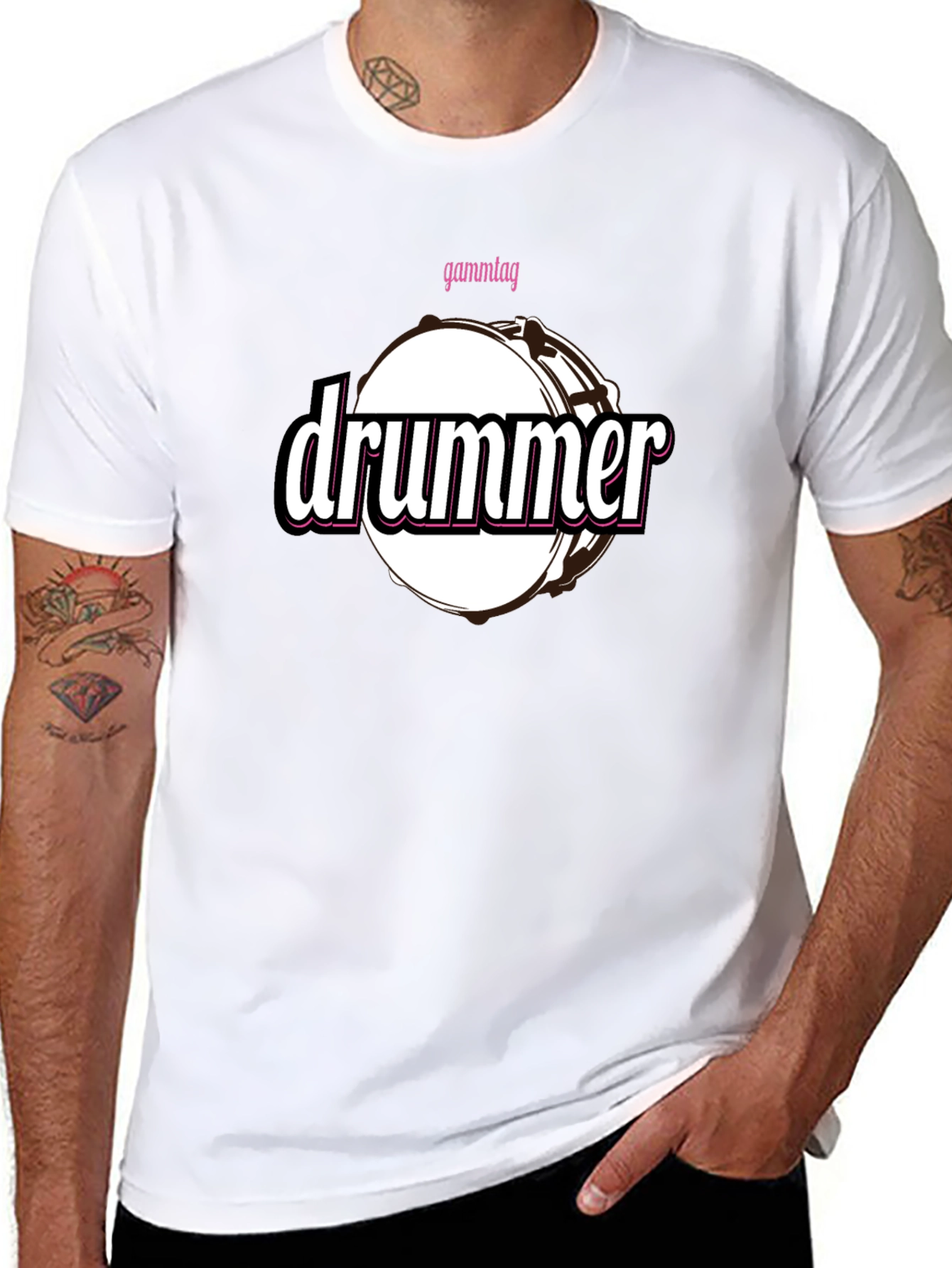 Drummer T-Shirt - Black Cotton Tee with Drum Graphic