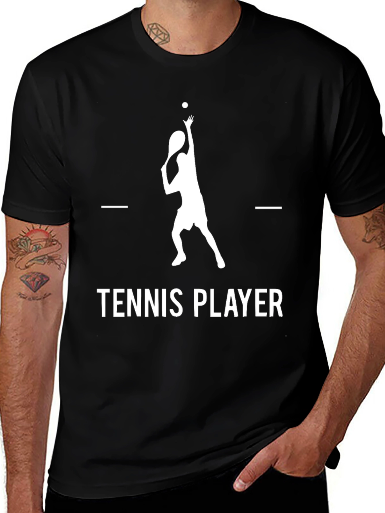Tennis Player Graphic Tee - Black Cotton Shirt