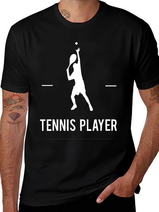Tennis Player Graphic Tee - Black Cotton Shirt