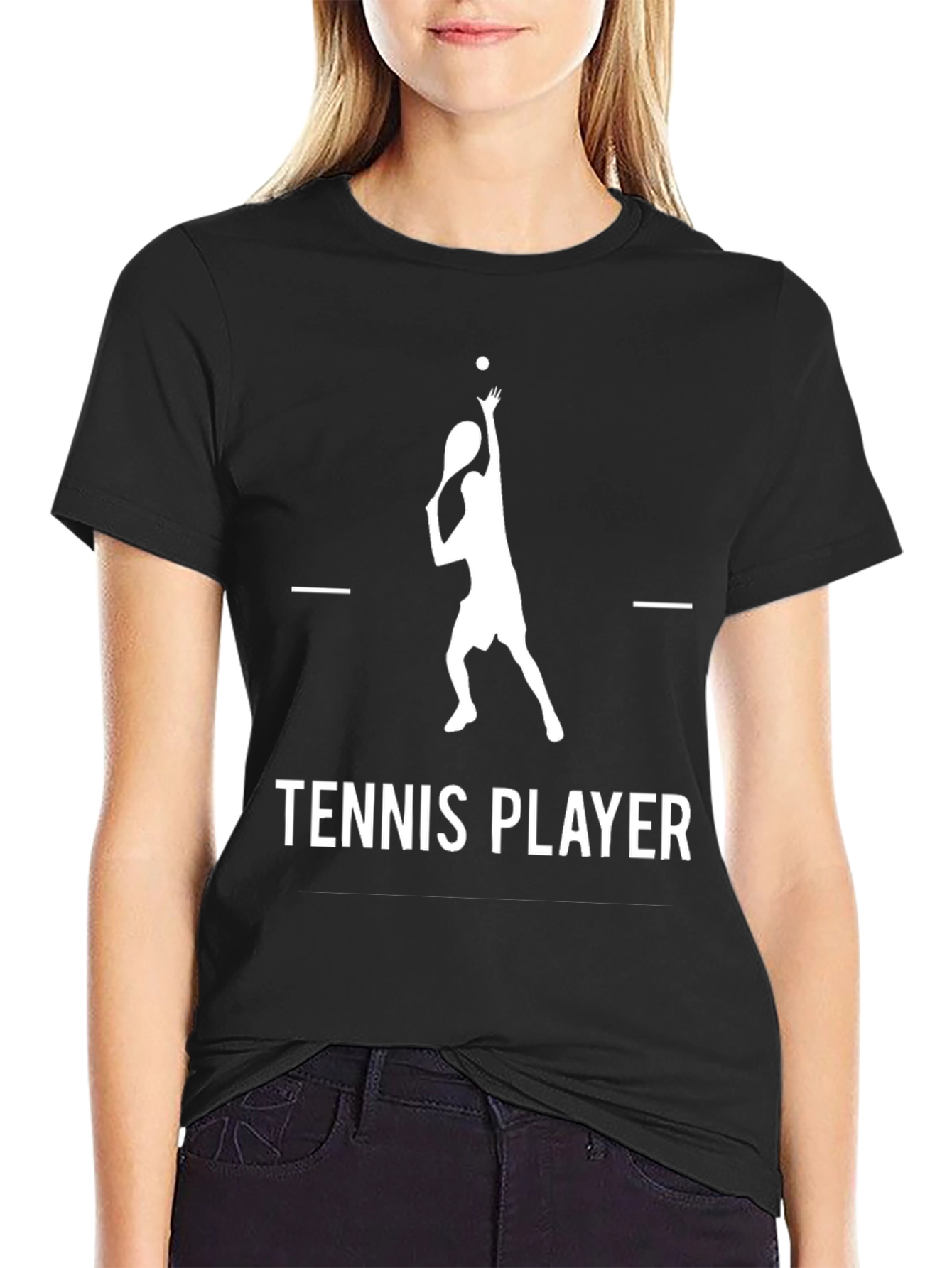 Tennis Player Graphic Tee - Black Cotton Shirt