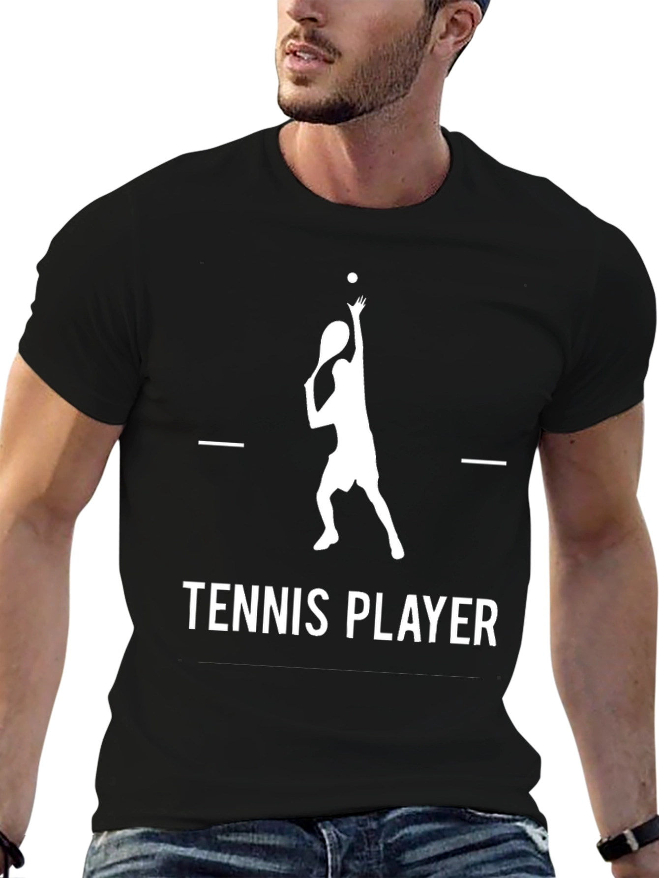 Tennis Player Graphic Tee - Black Cotton Shirt