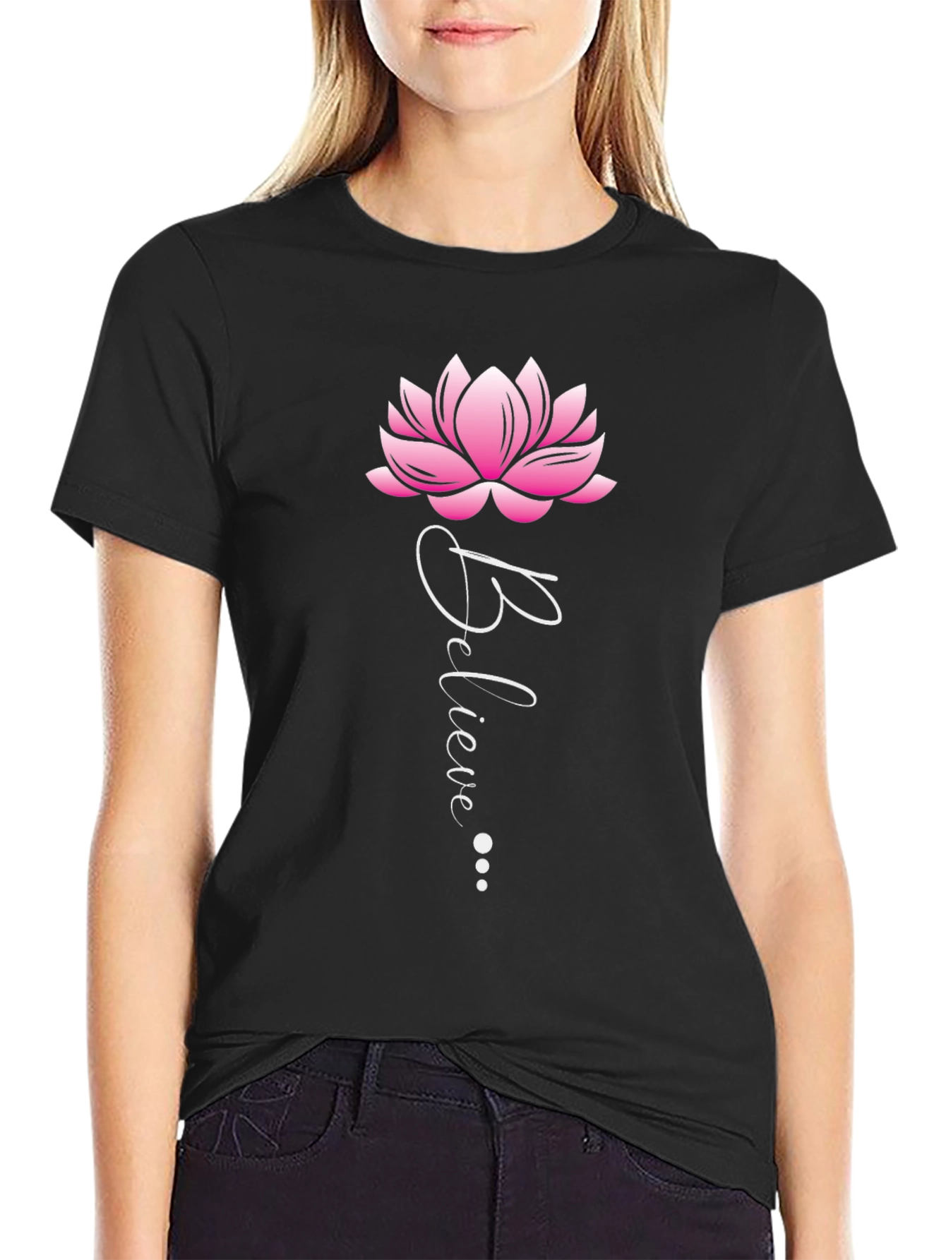 Believe Lotus Flower Graphic T-Shirt