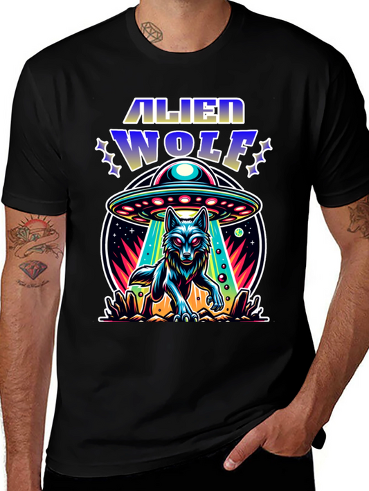 Alien Wolf UFO Graphic Tee - Out of This World Style!